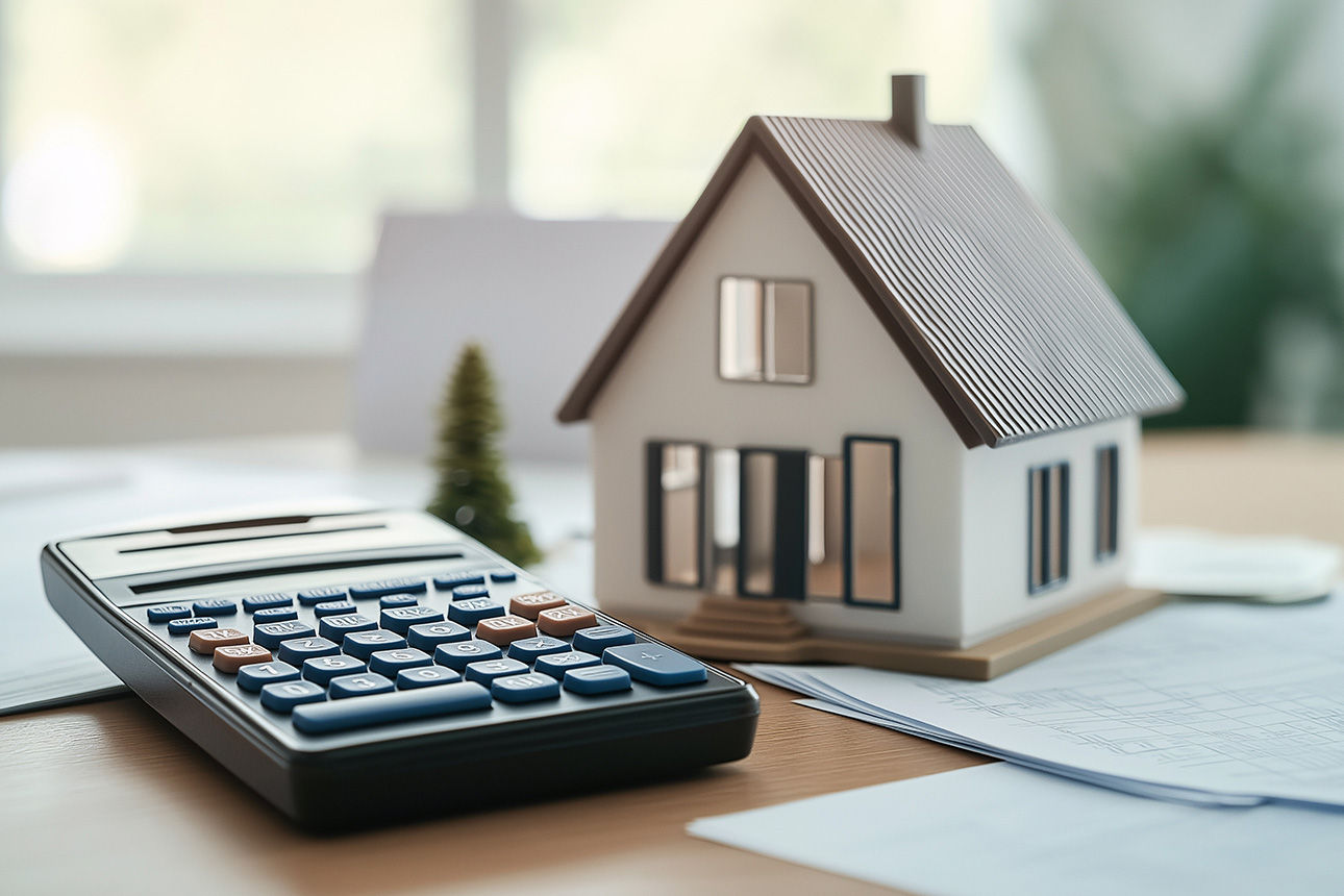 Abbildung von einen Rechner und einem kleinen Modellhaus