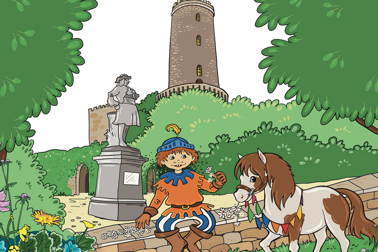 Ritter Willi und Pferd Rosi vor der Sparrenburg in Bielefeld