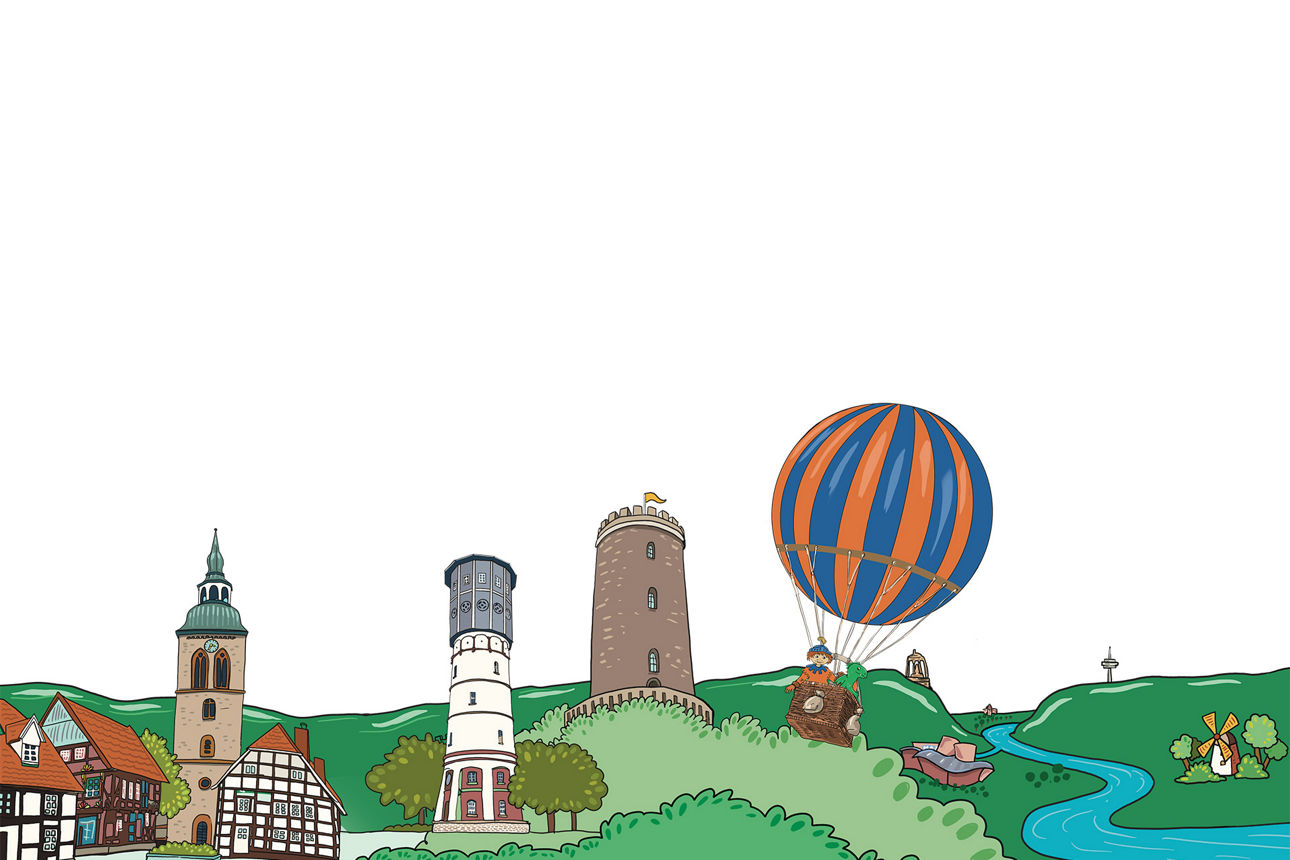 Ritter Willi und der Zahndrache fahren im Heißluftballon über Ostwestfalen