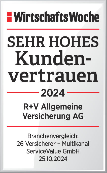 Auszeichnung Wirtschaftswoche für R+V - sehr hohes Kundenvertrauen