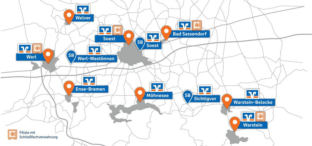 Filialnetz mit Standorten, die Schließfächer anbieten