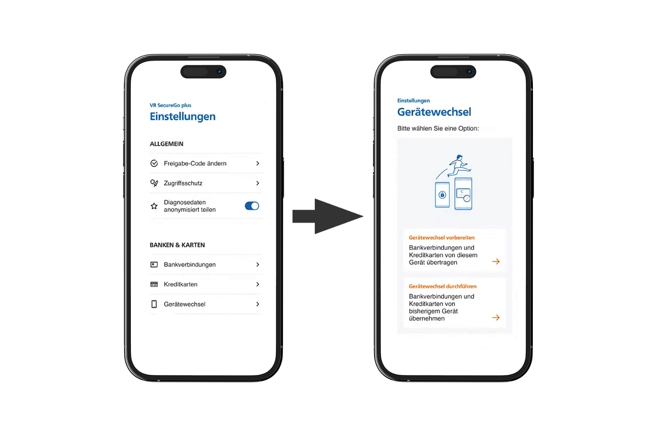 Smartphones beim Wechsel der VR SecureGo plus App