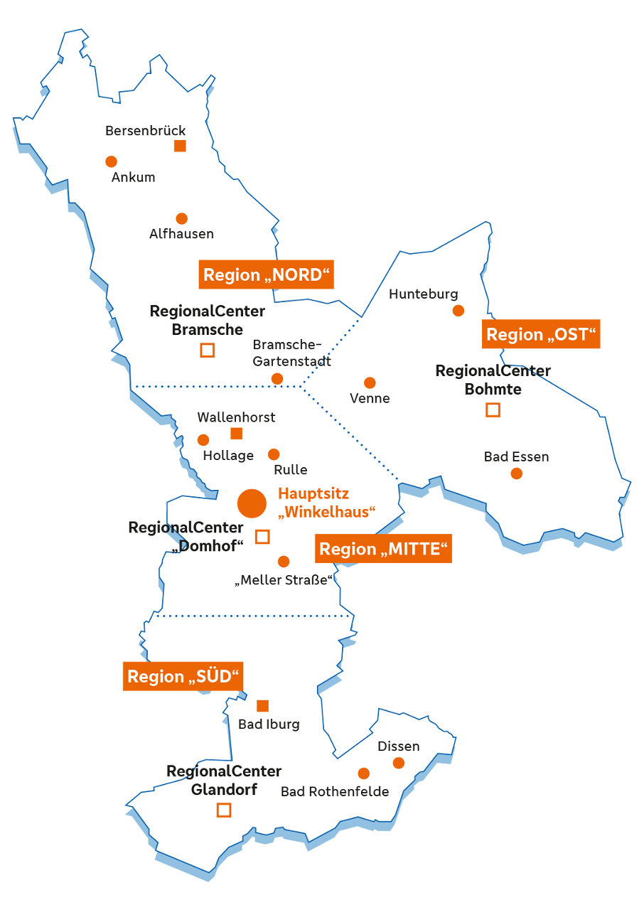 Eine Karte mit Regionen