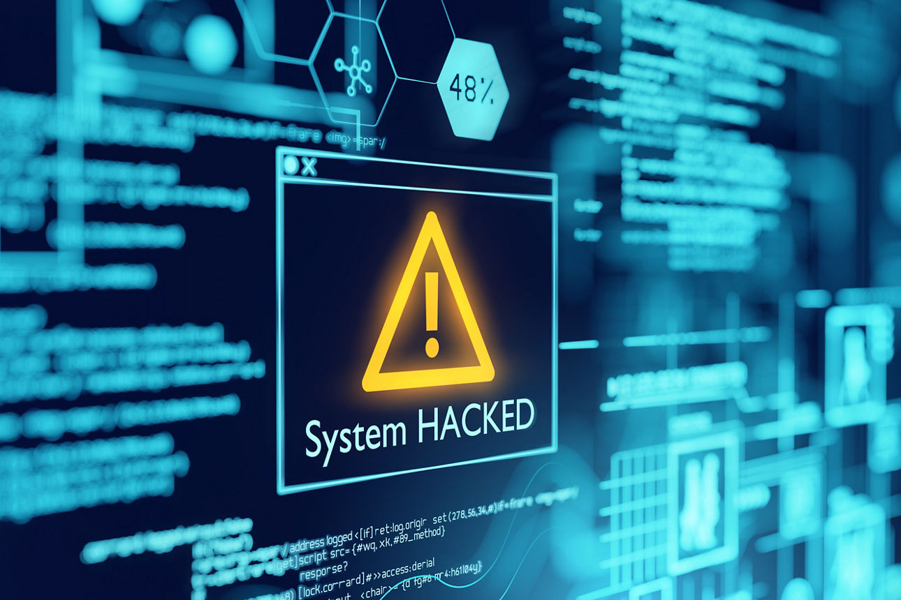 A computer popup box screen warning of a system being hacked, compromised software enviroment. 3D illustration.