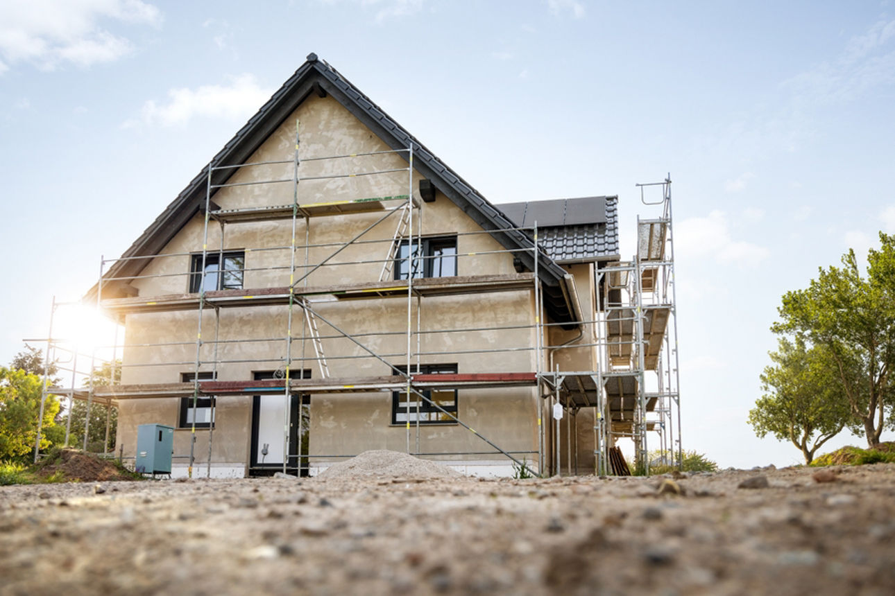 Exterior of a single family house under construction