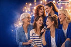 Sechs Frauen singen zusammen in ein Mikrofon - KI generiert