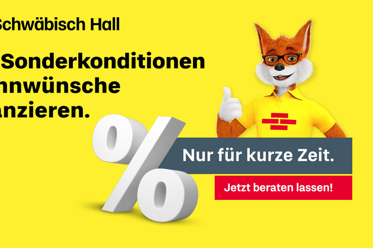 Bausparfuchs mit Prozentzeichen Text Mit Sonderkonditionen Wohnwünsche finanzieren - Nur für kurze Zeit. 