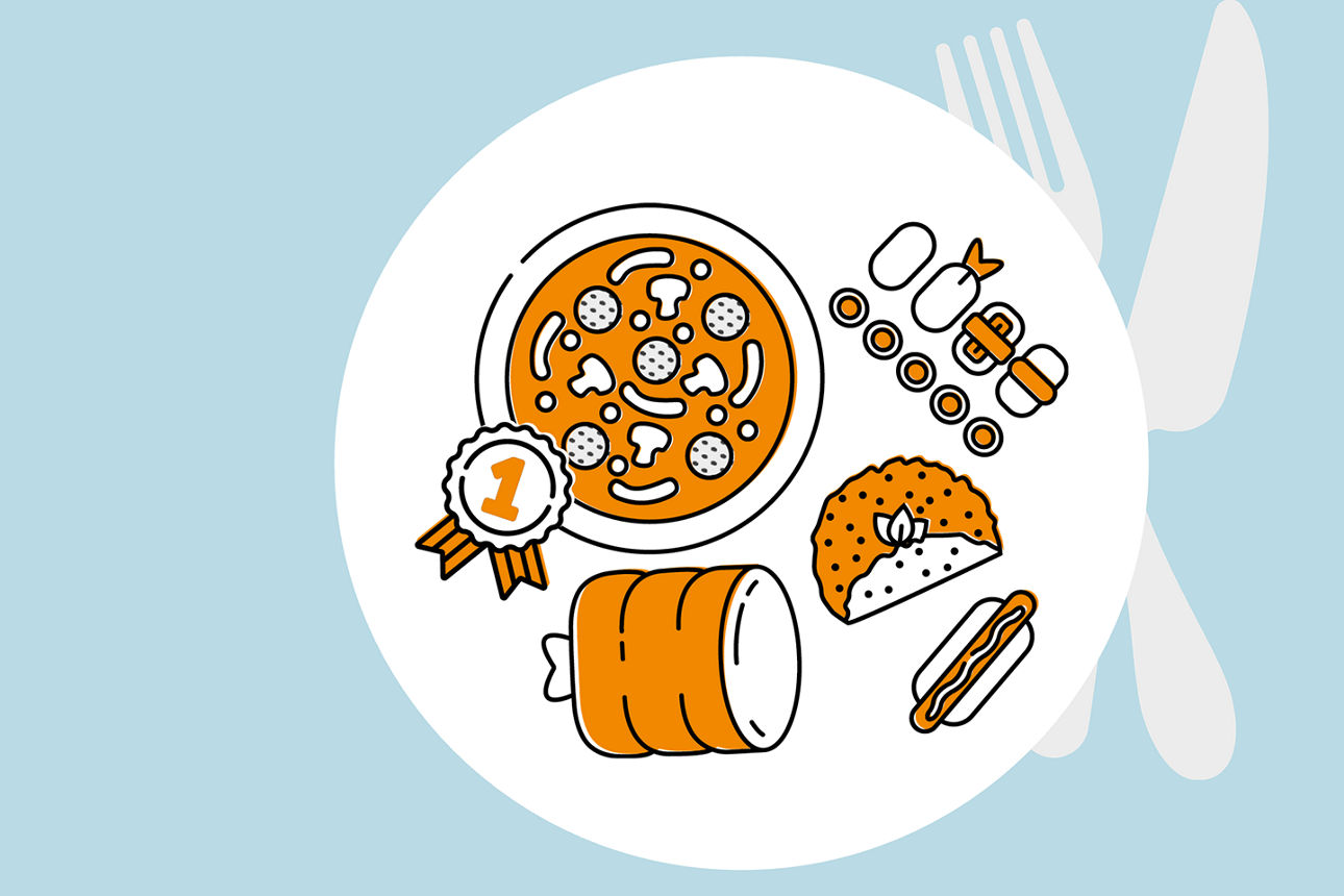 Grafische Darstellung eines Tellers und Besteck