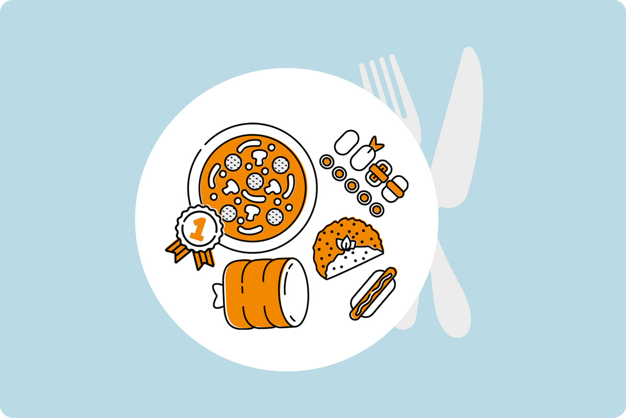 Grafische Darstellung eines Tellers und Besteck