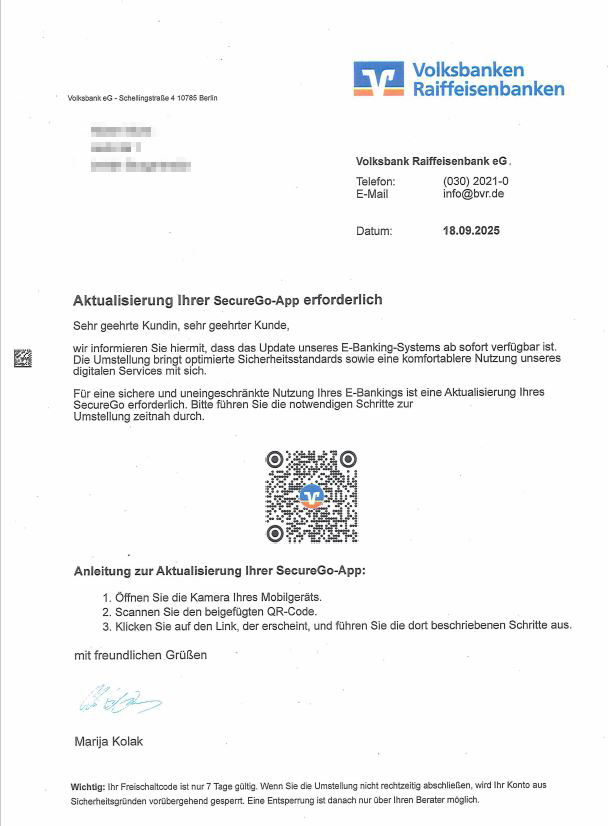 Bild eines Phishing-Briefs