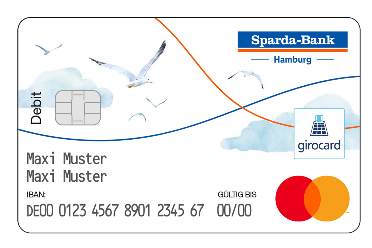 Abbildung der girocard Debit Mastercard aus recyceltem Kunststoff für die Sparda Horizont Konto-Modelle