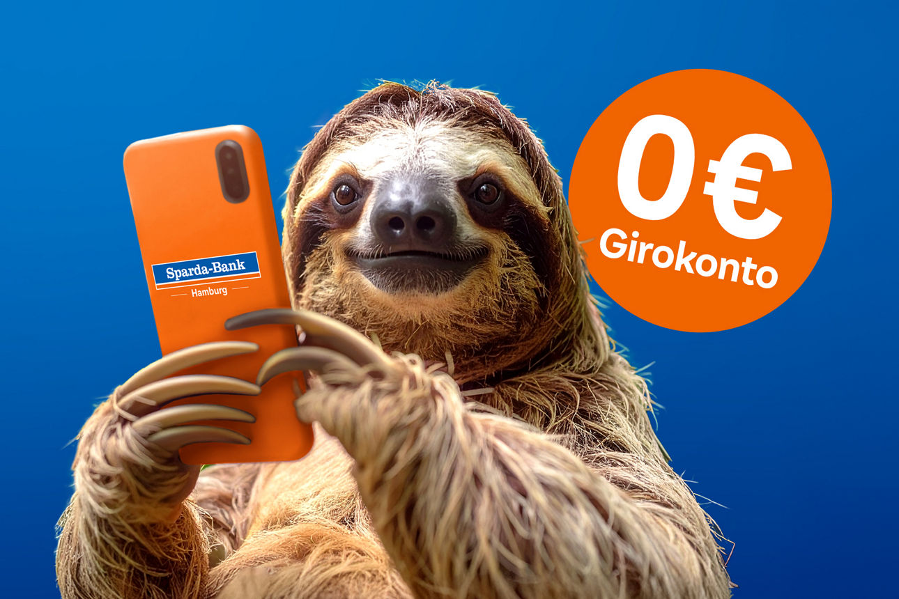 Cooles Faultier eröffnet das kostenlose Kinderkonto Sparda Young Horizont
