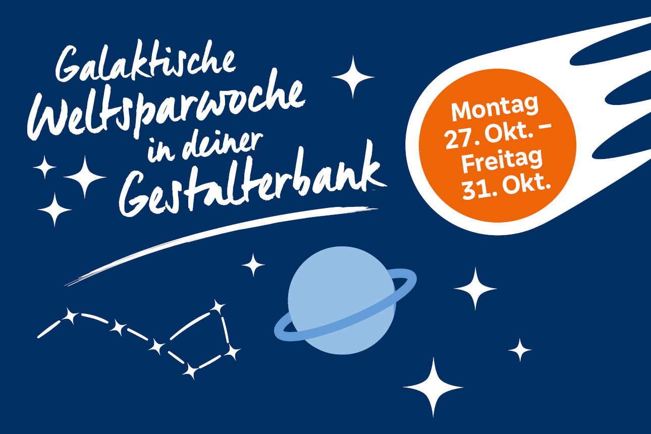 Grafik mit Hinweis auf die Weltsparwoche vom 27.10. bis 31.10. in der Gestalterbank