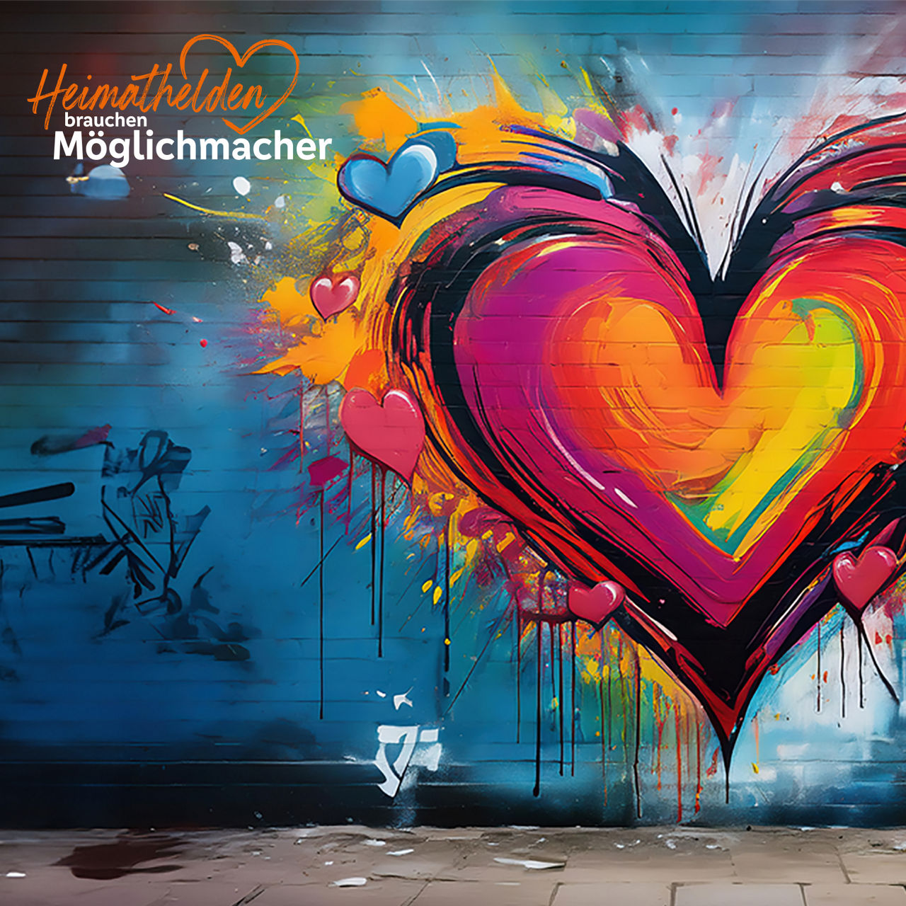 Heimathelden brauchen Möglichmacher - Wand mit Graffiti Herz