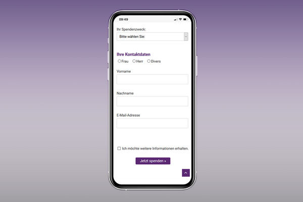 Smartphone mit Ausschnitt des Spendentools