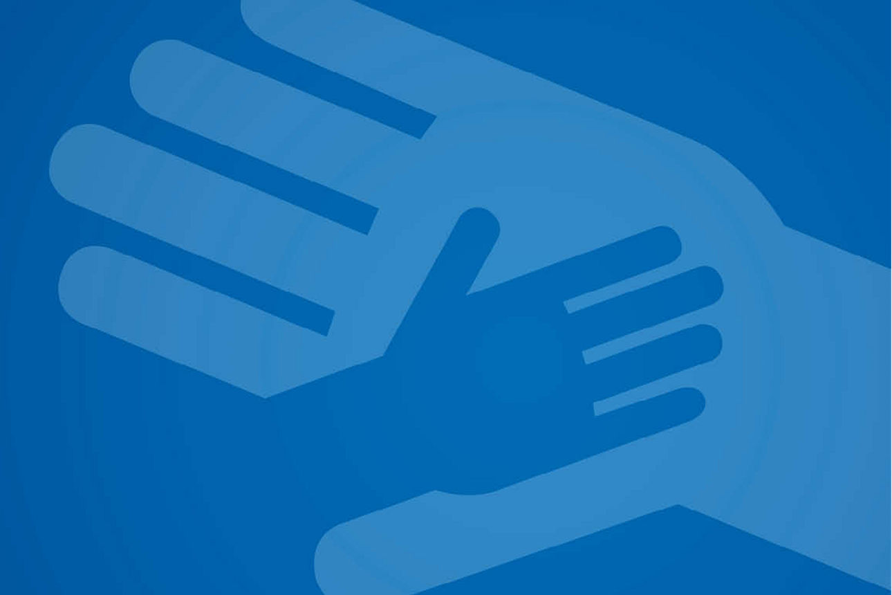 Zeichnung zweier Hände vor blauem Hintergrund als Symbol für die Stiftungen der Volksbank eG - Die Gestalterbank