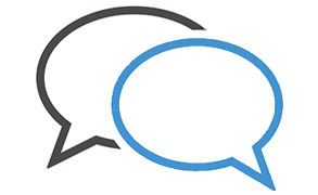 Chat Symbol bestehend aus zwei Sprechblasen in blau und schwarz