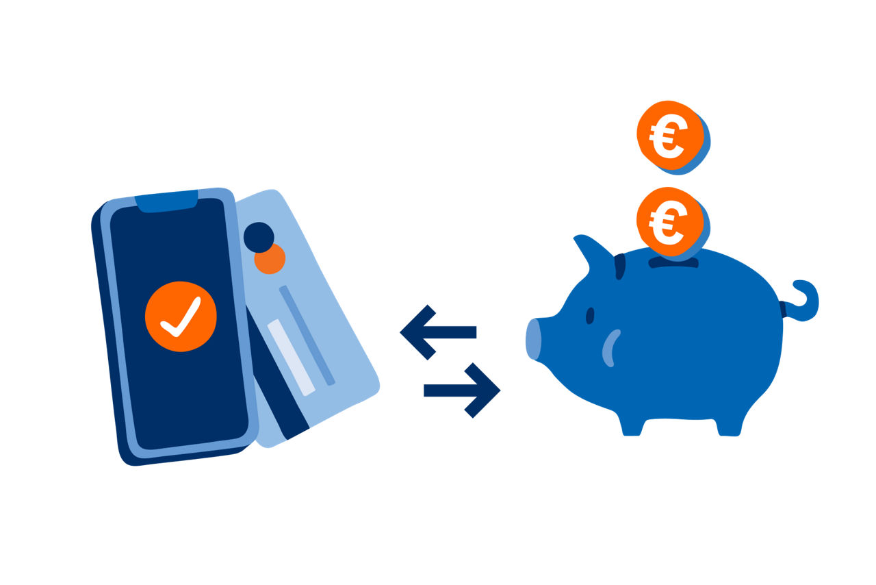 Illustration von einem Handy und Sparschwein