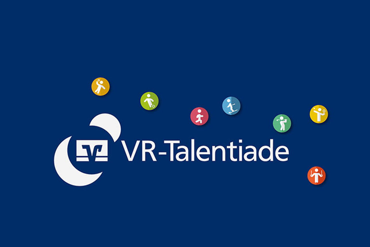 Das Logo der VR-Talentiade ist auf einem blauen Hintergrund abgebildet