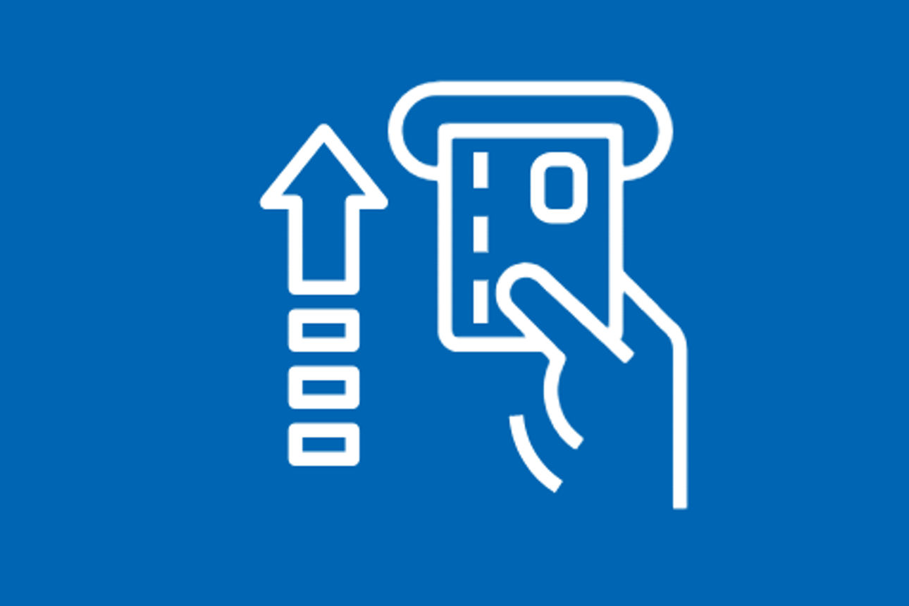 Ein Icon das eine Karte andeutet, die in einen Geldautomaten geschoben wird.