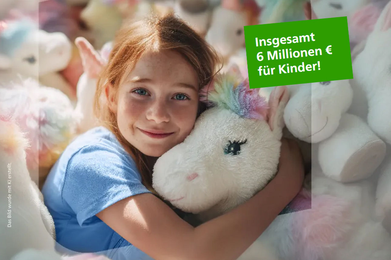 Mädchen kuschelt mit ihrem Einhorn