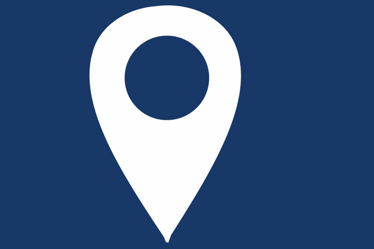 Blauer Hintergrund, auf dem ein weißes Pin-Icons zum Thema „Gemeinsam stark für die Zukunft“ ist