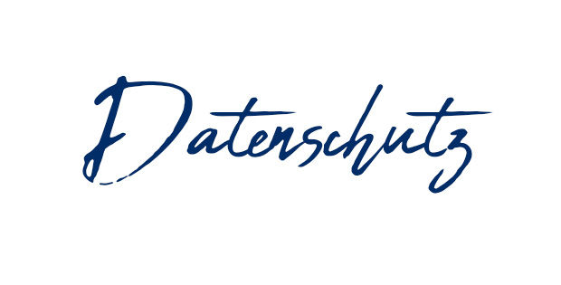 Das Wort "Datenschutz" in blau-verschnörkelter Schrift auf weißem Hintergrund.
