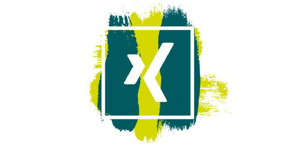 Xing Symbol in weiß mit einem hellgrünen-dunkelgrünen Hintergrund. Das Xing Symbol trägt in der Mitte in großes X.