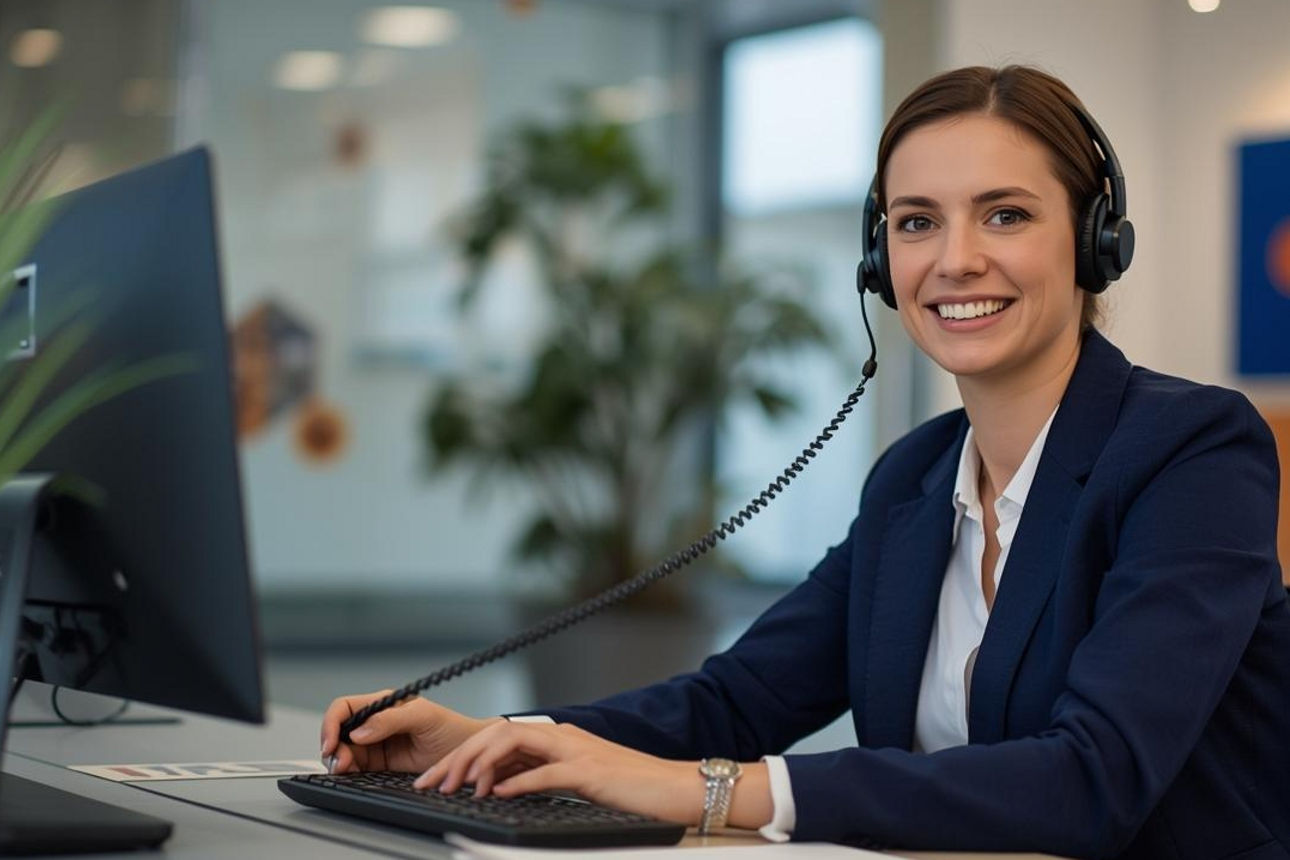 Eine Frau telefoniert am Computer (KI generiert)