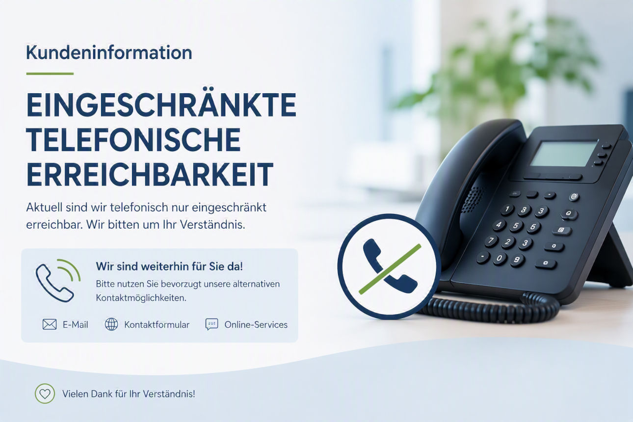 Bild mit Telefon und Hinweis zur eingeschränkten Erreichbarkeit