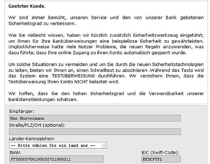 Beispiel Trojaner Testüberweisung