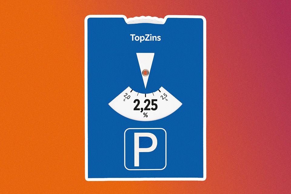 Eine Parkscheibe, die den Zinssatz für das Tagesgeld MehrFlex TopZins anzeigt.