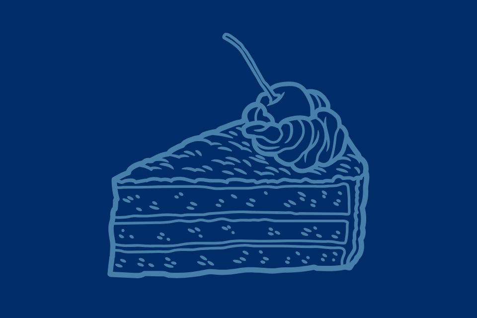 Stilisiertes Tortenstück mit einer Kirsche auf der Sahnehaube