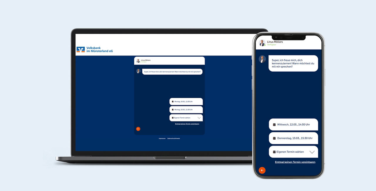 Ein Mockup von der CleverMatch Anwendung wie die Termine online vereinbart werden können.