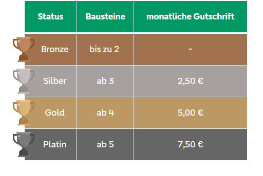 Übersichtstabelle TreuePlus-Bonusprogramm