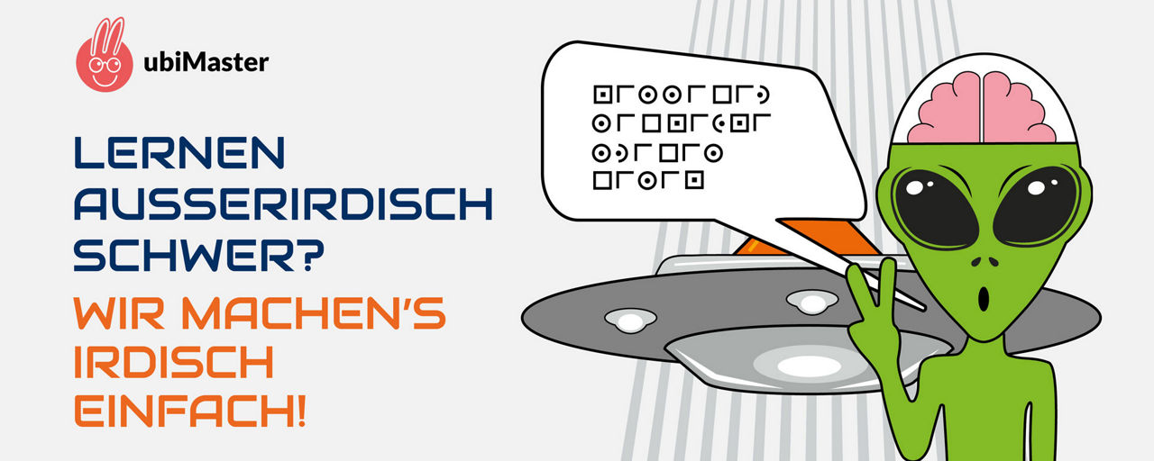 Grafik mit Alienfigur ind cryptischer Sprechblase