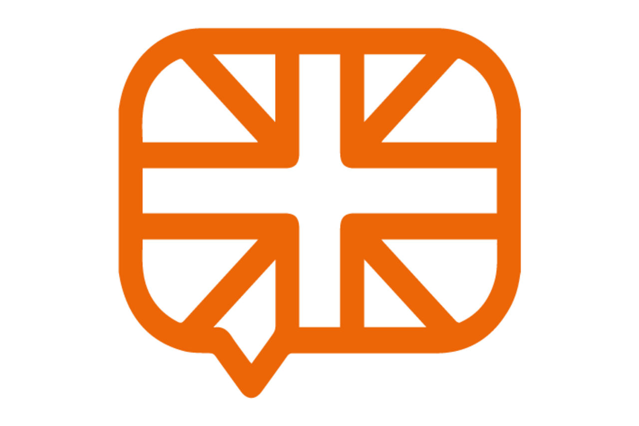 ubiMaster-Englisch - Sprechblase mit Englischer Flagge drauf