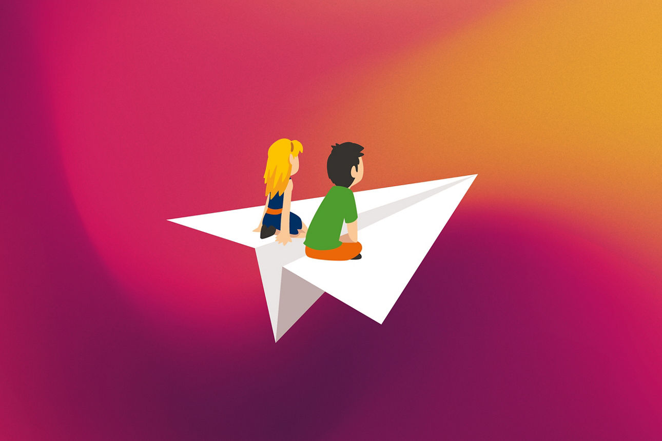 ubiMaster - Papierflieger mit 2 Kindern drauf