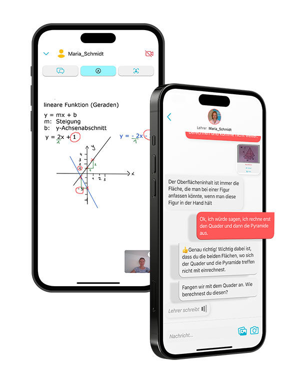 Beispiele der Online-Nachhilfe mit ubiMaster auf einem Smartphone