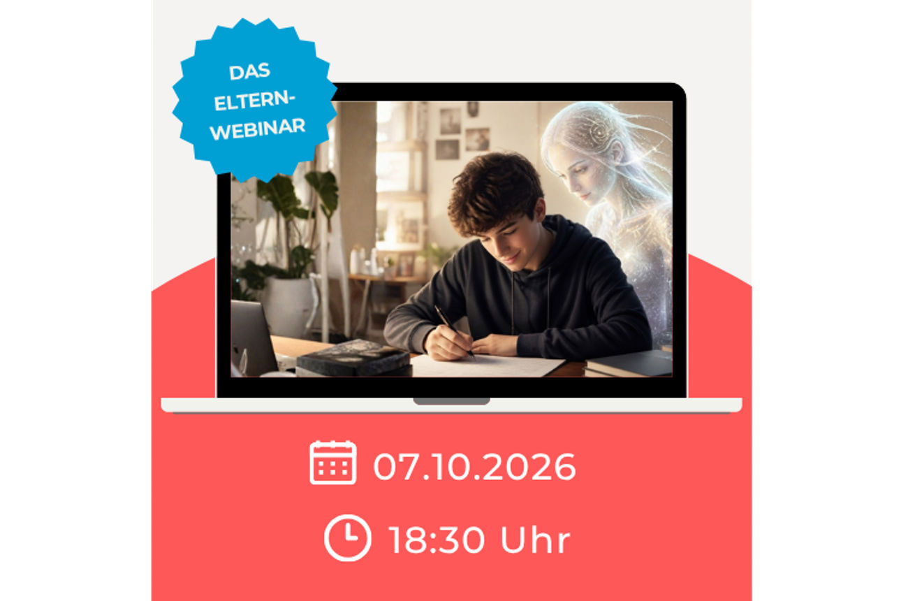 Motiv Jugendlicher lernt mit KI mit Einladung zum Elternseminar von ubiMaster