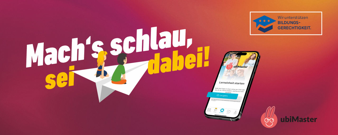 ubiMaster-Logo mit dem Text Mach´s schlau, sei dabei!