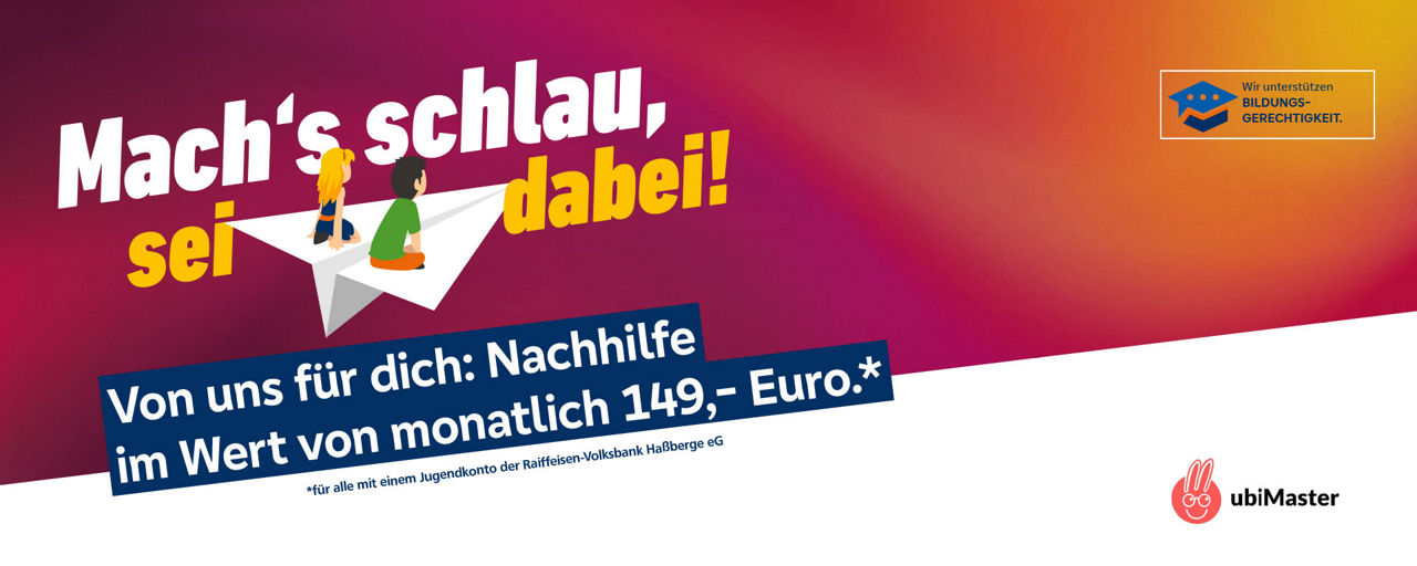 Illustration von zwei Kindern auf einem Papierflieger mit dem Slogan: Mach's schlau, sei dabei