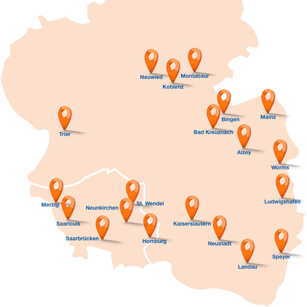 Deutschlandkarte mit Ausbildungsstandorte