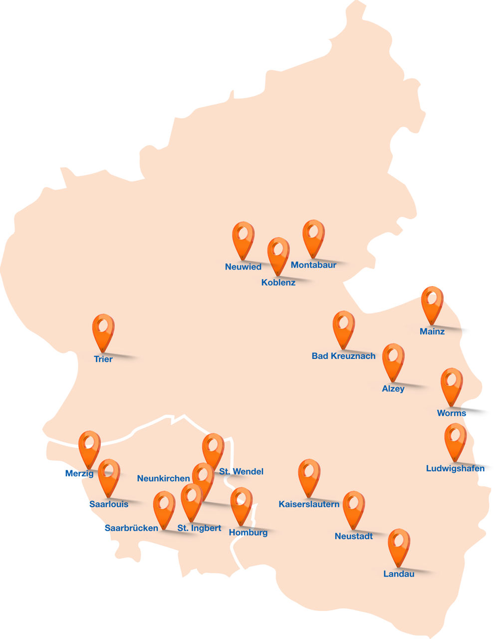 Deutschlandkarte mit Ausbildungsstandorte