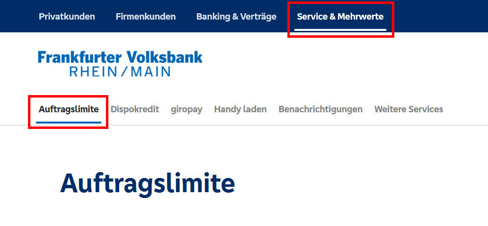 Limit für Online-Überweisungen ändern
