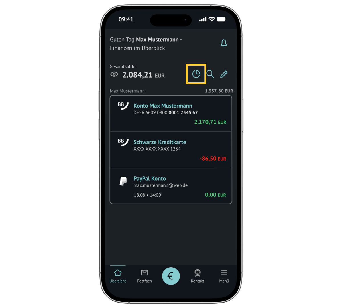 Bildschirm eines Smartphones zeigt Umsatzübersicht in der BBBank App