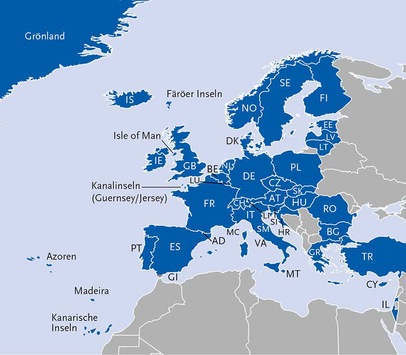 Europakarte Einsatzorte girocard