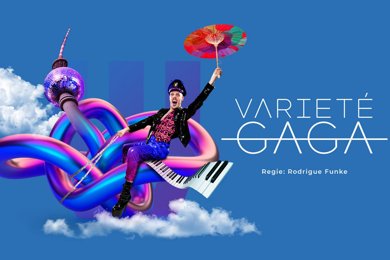 Cover der Single "VARIETÉ GAGA" Berlins schrägstem Exzentriker Jack Woodhead mit bunten, künstlerischen Elementen