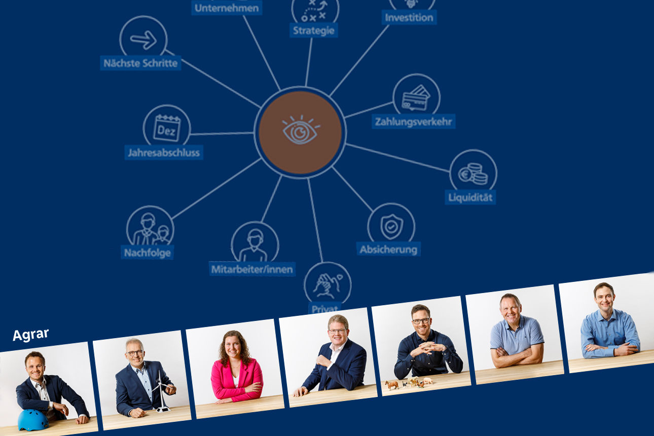 Schema UnternehmerDialog mit Fotos der Bereichsmitarbeiter Agrar