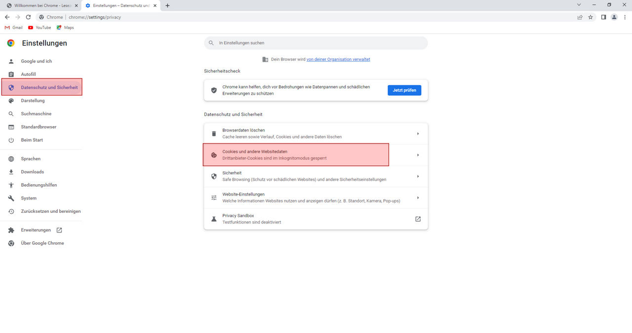 Screenshot Chrome Einstellungen 